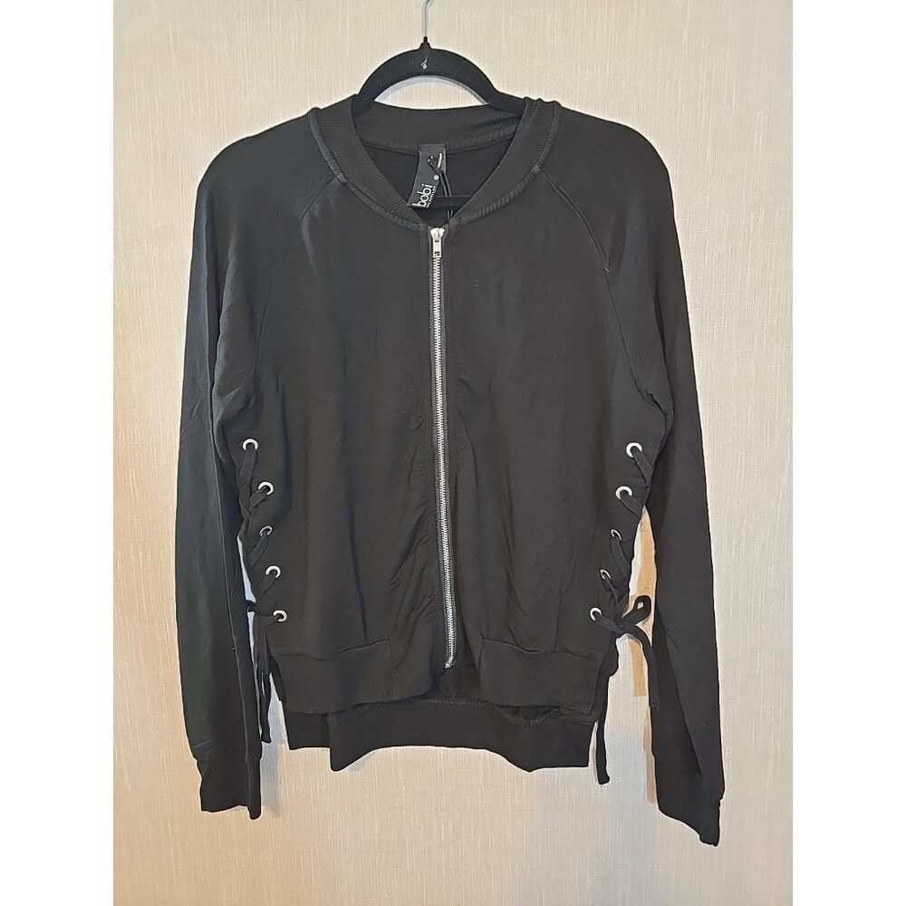 bobi zip front jacket Black Lace up sides Stretch Long Sleeve Size S New